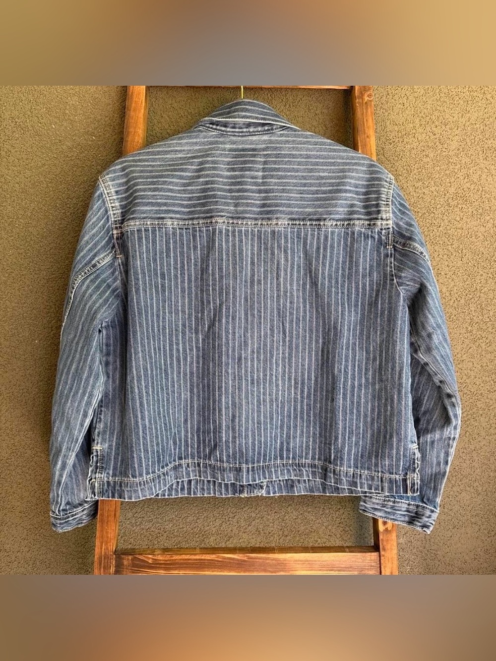 Old Navy Blue Pinstripe Workwear Denim Jacket - Picture 3 of 8